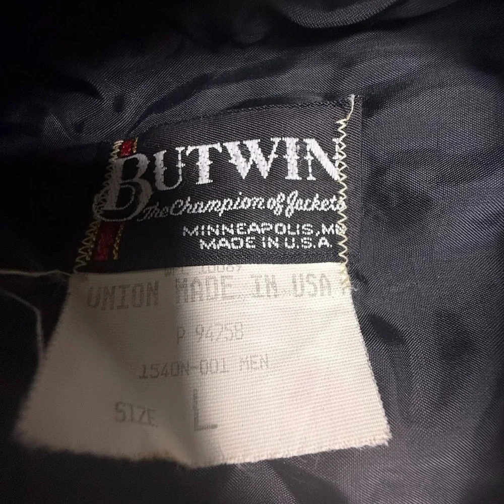 Vintage 80s Butwin Leather Jacket Mens L Black GM Goodwrench Union Made in USA‎